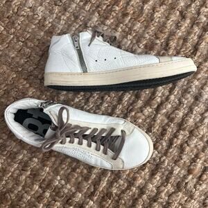 P448 Skate High Top Sneakers White Leather Zip Italy Men’s EU 42 US 9-9.5 EUC